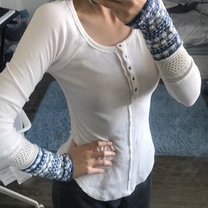 Free people cuff sleeve Henley thermal white